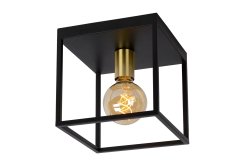 Ruben 22cm Svart plafond Fra Lucide - Den m&auml;ssing fargede armaturen gir en subtil retrofølelse til den koselige atmosfæren som Ruben utstråler.