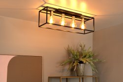 Ruben 80cm Svart plafond Fra Lucide - Den m&auml;ssing fargede armaturen gir en subtil retrofølelse til den koselige atmosfæren som Ruben utstråler.
