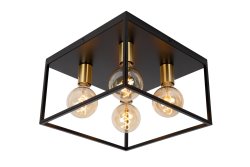 Ruben 36cm Svart plafond Fra Lucide - Den m&auml;ssing fargede armaturen gir en subtil retrofølelse til den koselige atmosfæren som Ruben utstråler.