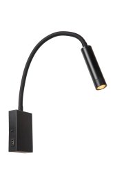 Alec Svart leselampe Fra Lucide - Med sin elegante og langstrakte design er denne vegglampen den perfekte aksenten for nattbordet eller nattbordet ditt.