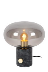 Charlize 24cm Røykfarget bordlampe Fra Lucide - Kombinasjonen av en marmorbunn av høy kvalitet og en kopp i ravfarget eller røkt glass gjør Charlize til en unik retrodetalj i ethvert interiør.