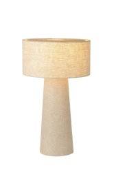 Leeroy 50cm Taupe bordlampe Fra Lucide - Både den sylindriske lampeskjermen og den koniske sokkelen er dekket av høykvalitets lin, som skaper et koselig lys i rommet.