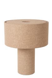 Leeroy 52cm Taupe bordlampe Fra Lucide - B&aring;de den sylindriske lampeskjermen og den koniske sokkelen er dekket av h&oslash;ykvalitets lin, som skaper et koselig lys i rommet.