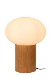 Birtle 38cm Natur bordlampe Fra Lucide - Med sin eggformede skjerm i opalglass og sin dekorative trebunn er Birtle en umiddelbar suksess.