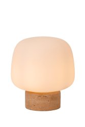 Anston 24cm Opal bordlampe Fra Lucide - Gi sidebordet eller skjenken et moderne preg med Anston, en bordlampe i opalt glass som står på; en bred base av travertinmarmor.
