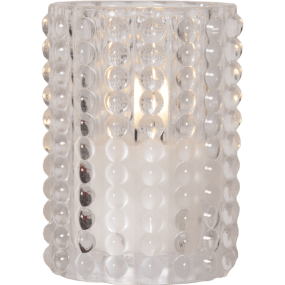 LED Lys Flamme Dotty Gjennomsiktig Fra Star Trading - Den har en timerfunksjon (6 timer p&aring;, 18 timer av), og n&aring;r bryteren er i timermodus, skinner lyset i omtrent 30 dager med en vakker, realistisk flamme i varmt hvitt.