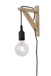 Fix 22cm Svart vegglampe Fra Lucide - Den trebaserte holderen er enkel å montere på; veggen &ndash; uansett høyde &ndash; og den lange ledningen til pæren gjør at du kan justere høyden på lampen etter montering.