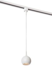 Pendellampe Favori GU10 Hvit Fra Lucide - Lyskilden er innelukket i en flat kule som er dekket p&aring; toppen i en messingforbindelse p&aring; kabelen.