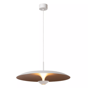 Kenneth Ø60 Hvit Taklampe Fra Lucide - Med sin sjenerøse diameter på 60 cm og justerbare høyde opptil 170 cm, er den et perfekt blikkfang over et romslig spisebord eller i et større sosialt område.