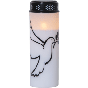 LED Gravlys Dove Hvit Fra Star Trading - Gravlys med trykt m&oslash;nster i form av en flygende due.