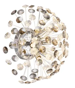 Katrina Ø40 Krom vegglampe Fra Globo Lighting - Den runda stommen i kromf&auml;rgad metall och den halvsf&auml;riska sk&auml;rmen i r&ouml;kf&auml;rgade K9-kristaller skapar en lyxig och inbjudande atmosf&auml;r.