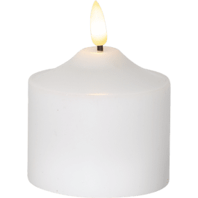 LED Blokklys Flamme Hvit Fra Star Trading - Batteridrevet vokslys i Flamme-serien, med en naturtro flamme som lyser opp med en varm hvit gl&oslash;d.