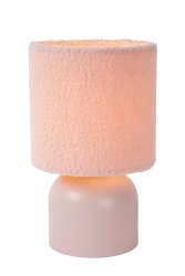 Woolly 28cm Rosa bordlampe Fra Lucide - Den elegante basen har også&aring; en diameter p&aring; 16 centimeter, noe som gir en balansert totalhøyde på 28 centimeter.