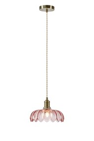 Kurage Ø26 Rosa Taklampe Fra Markslöjd - Lampen har en lampeholder i messingfinish og en dekorativ beige, tvunnet tekstilledning som f&oslash;rer til en rund metallholder i samme messingfinish.