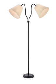Veya 2 Svart gulvlampe Fra Markslöjd - Veya er en stilig gulvlampe med en svart metallbase og to beige tekstilskjermer som skaper en myk kontrast.