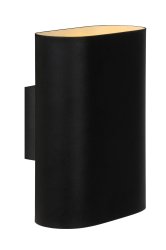 Ovalis 20cm Svart vegglampe Fra Lucide - Ovalis skaper en vakker timeglassformet lyseffekt på veggen, og med sitt gylne interiør skaper den en varm atmosfære i rommet.