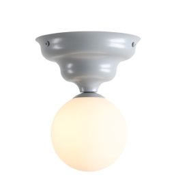 Wave Ø17 Blå plafond Fra Artera - Den har en blå/grå base med et mykt bølgete design og en rund hvit glassskjerm som sprer et behagelig og jevnt lys i rommet.