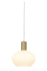 Bell Ø15 Hvit vinduslampe Fra Aneta Lighting - Klokkevinduslampe i matt messing og opalhvitt glass.