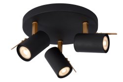Grony 3 Svart spotlight Fra Lucide - Denne spotlighten kommer med tre lyskilder utstyrt med "dim-til-varm"; teknologi, som lar deg regulere lysstyrken fra 2200 til 3000K når den er koblet til en dimmer.