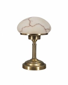 August 28cm Antikk messing bordlampe Fra Aneta Lighting - Med sitt klassiske design i antikk metall og en vakker alabastlignende nyanse sprer den et varmt og behagelig lys som skaper en innbydende atmosf&aelig;re i ethvert rom.