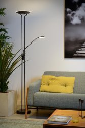 Champion-Led Svart gulvlampe Fra Lucide - Med tv&aring; lyspærer, en plassert halvveis og en øverst, du får et dobbelt utseende; veldig atmosfærisk lys.