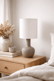 Lill Boda 52cm Sand bordlampe Fra Nordic Lighting - Lill Boda er en stilig keramisk bordlampe med en naturlig sandfarget base som gir et mykt og harmonisk uttrykk.