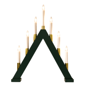 Hilda 7 Mørkegrønn Fra Pixie Design - Hilda er en dekorativ lysestake i tre med en dyp m&oslash;rkegr&oslash;nn farge og gullfargede mansjetter som skaper en elegant kontrast.