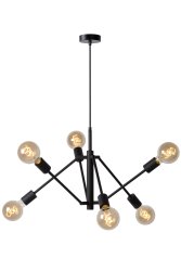 Lester Ø76 Svart Taklampe Fra Lucide - Totalt 6 lyspunkter er gruppert i tre, med et gap på knapt en halv meter.