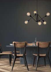 Lester Ø76 Svart Taklampe Fra Lucide - Totalt 6 lyspunkter er gruppert i tre, med et gap på knapt en halv meter.