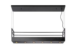 Miravelle 110cm Svart Taklampe Fra Lucide - Den er laget av høykvalitets metall og har seks spotlights og plass over for å plassere glass, pepper- og saltkverner eller vakre planter og urter.