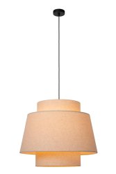 Tribute Ø60 Krem Taklampe Fra Lucide - Denne pendellampen har en tekstilskjerm av høy kvalitet med en indre sylindrisk struktur og en ytre A-linjestruktur, som skaper en leken og diffus lyseffekt.