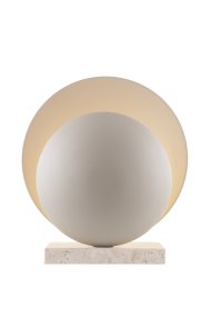 Orbit 32cm Beige bordlampe Fra Globen Lighting - Metallskjermene matches med en travertinsteinsbase som gir den et estetisk tiltalende uttrykk.