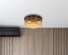 Gorley Ø50 Rav plafond Fra Globo Lighting - Dess design imponerar med en stilfull kombination av mattsvart metall och dekorativa stavar i klart och amberf&auml;rgat glas.