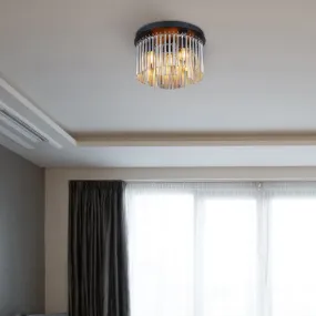 Gorley Ø32 Røykfarget plafond Fra Globo Lighting - Dess design imponerar med en stilfull kombination av mattsvart metall, gl&auml;nsande krom och r&ouml;kf&auml;rgade glasstavar.