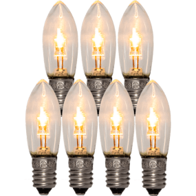 E10 LED 0,5W 10-55V 7-pk Fra Star Trading - 7-pakning med reservepærer med LED, klart glass, E10-sokkel og 10–55 V.