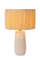Viso 56cm Hvit bordlampe Fra Lucide - Med sin sylindriske base i høykvalitets keramikk og en lampeskjerm i raffia gir Viso en varm og koselig glød som skaper en rolig og harmonisk atmosfære.