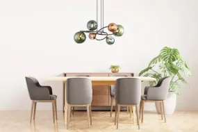 Riha 62cm Flerfarget Taklampe Fra Globo Lighting - De olika glaskulorna i brons, gr&ouml;nt och petrol ger lampan en dynamisk och lekfull karakt&auml;r samtidigt som de skapar en visuellt intressant ljusbild.