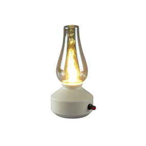 Oppladbar bordlampe 25cm Hvit bærbar Fra Konstsmide - Lampen er laget av metall og glass med en hvit lampefot og en praktisk dimmer som gjør det enkelt å justere det varmhvite, atmosfæriske lyset.