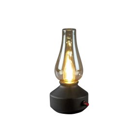 Oppladbar bordlampe 25cm Svart bærbar Fra Konstsmide - Lampen er laget av metall og glass med en svart lampefot og en praktisk dimmer som gjør det enkelt å justere det varmhvite, atmosfæriske lyset.