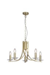 Ascona Ø62 Messing Fra Searchlight - Ascona er en metalllysekrone med satengmessingfinish og et mykt buet armdesign som gir et elegant og tidløst uttrykk.