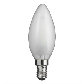 LED E14 Kronelyspære matt 2W 2700K Hvit Fra Unison - Den elegante kronlysformen og den matte overflaten gj&oslash;r den ideell for lysekroner og andre dekorative armaturer, hvor det er behov for atmosf&aelig;risk og energieffektiv belysning.