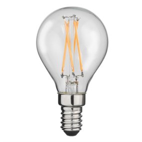 LED E14 kulepære 4W 2700K Gjennomsiktig Fra Unison - Med 4W effekt og et mykt, varmt lys p&aring; 2700K er den b&aring;de energieffektiv og perfekt for &aring; skape en hyggelig atmosf&aelig;re i mindre lamper eller dekorative installasjoner.