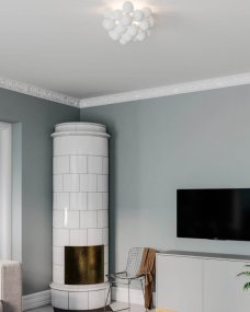 Gross Ø50 Hvit plafond Fra By Rydéns - Gross plafond er en dekorativ taklampe som best&aring;r av 20 munnbl&aring;ste glasskuler, hver med en diameter p&aring; 10 cm.