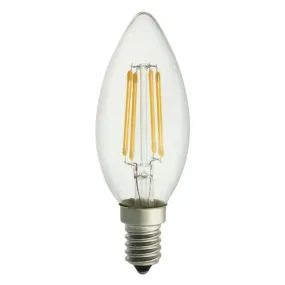 E14 4,5W 2200K 3-trinns dimbar Gjennomsiktig Fra Unison - Lysekrone klar E14 lyskilde med effekt p&aring;; 4,5W og et varmt lys p&aring; 2200K skaper en atmosf&aelig;risk atmosf&aelig;re med sin elegante og klassiske design.