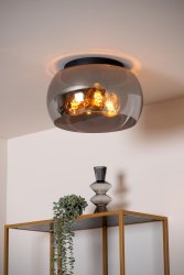 Olivia Ø40 Røykfarget plafond Fra Lucide - Kombinasjonen av eksklusivt røkt glass og metall gjør denne taklampen til et luksuriøst tillegg til hjemmet ditt.
