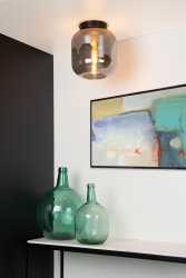 Joanet Ø25 Røykfarget plafond Fra Lucide - Joanet har en glasskopp i røkt glass og har en dør i bunnen.