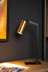Sybil 43cm Svart skrivebordslampe Fra Lucide - Denne bordlampen har et stilig design med en lang kubisk sokkel og sylindrisk lampeskjerm.