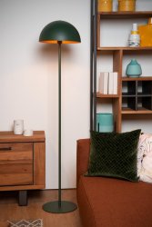 Siemon Grønn gulvlampe Fra Lucide - Lyskilden sitter i midten av den halvsirkulære lampeskjermen, og lyset reflekteres lett langs skjermens vegger, og skaper en varm og innbydende atmosfære.