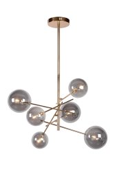 Alara Ø72 Gull Taklampe Fra Lucide - Alara er en sofistikert lampe med seks elegante glasskuler og en gullfarget sokkel, som gir rommet en luksuri&oslash;s f&oslash;lelse.