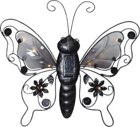 Butterfly Svart solcellelampe Fra Star Trading - Soldrevet veggdekorasjon i form av en sommerfugl laget av metall.